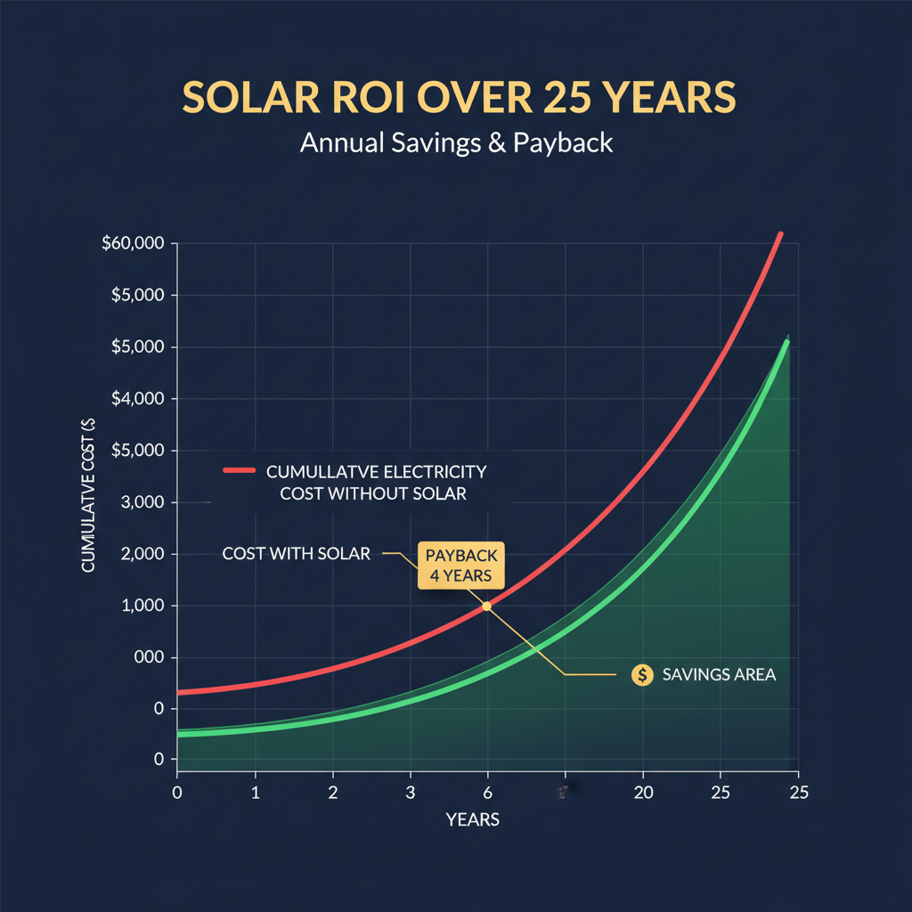 Solar energy economics — 25-year ROI chart showing cumulative savings