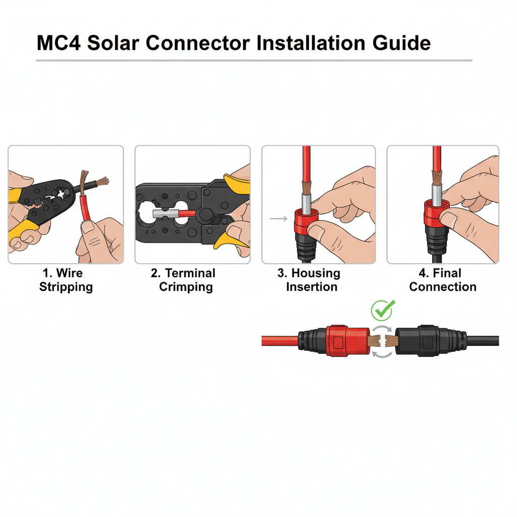 MC4 connector components showing crimping process and assembly