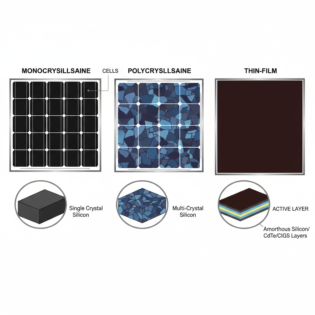 Comparison of Monocrystalline, Polycrystalline, and Thin-film solar panel types