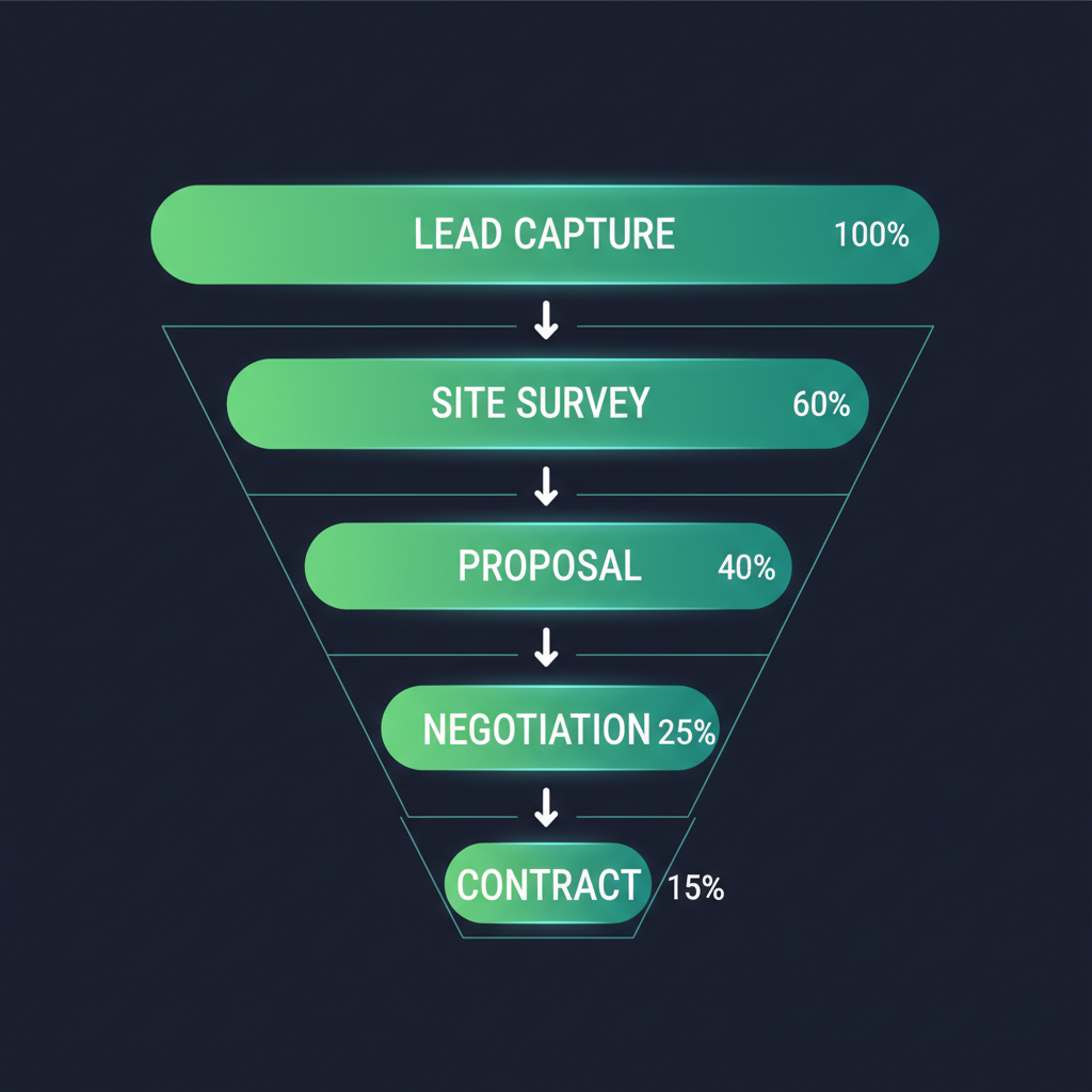 Solar sales funnel — awareness, consideration, proposal, close, referral