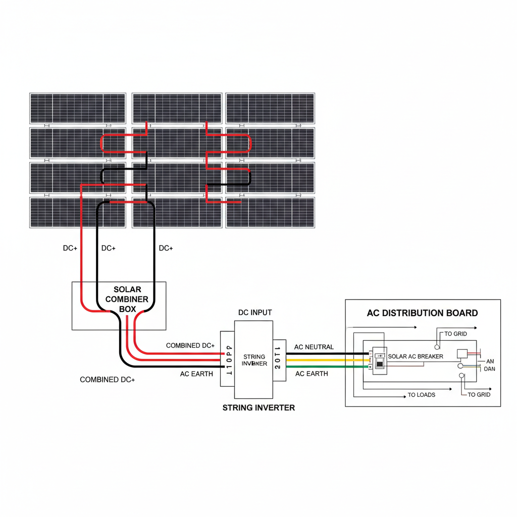 Diagram showing series and parallel wiring configurations for solar panels