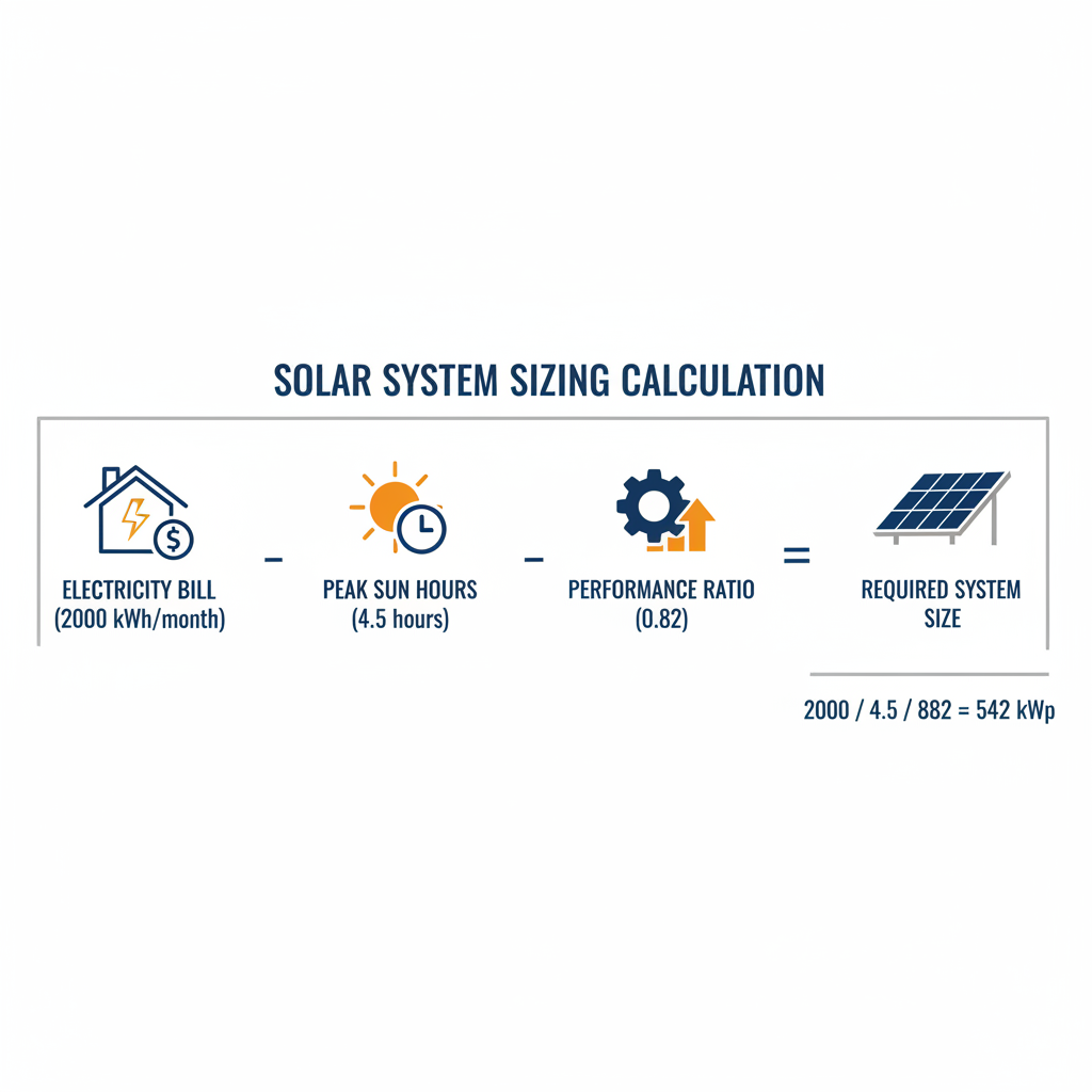 System sizing calculation formula for determining optimal solar system size